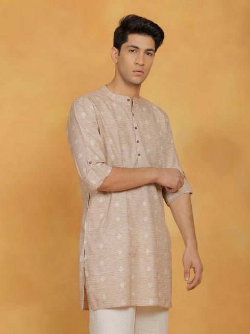 Vastramay Men's Beige Cotton Kurta